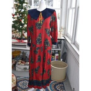 Vintage Lanz Originals Made in USA Rayon Maxi Dress Red & Blue Size Medium